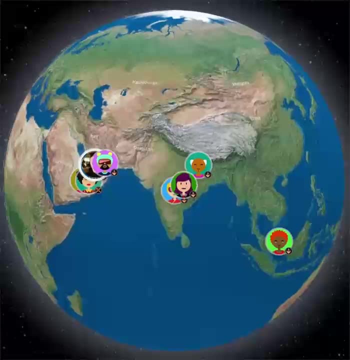 A Dashi globe with live visitors landing as pins